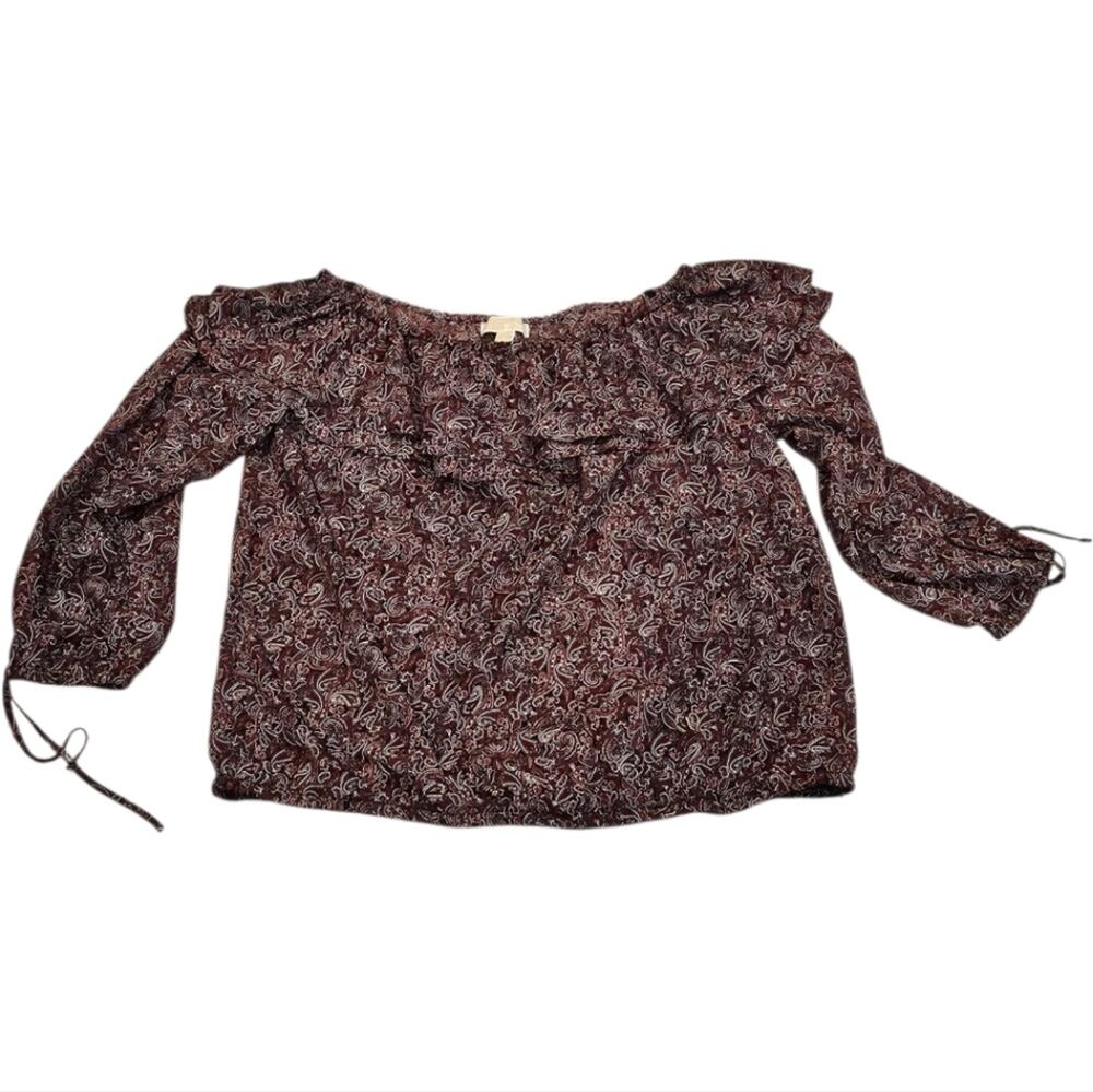 Michael Michael Kors Paisley and Floral Off The Shoulder Long Sleeve Shirt XL